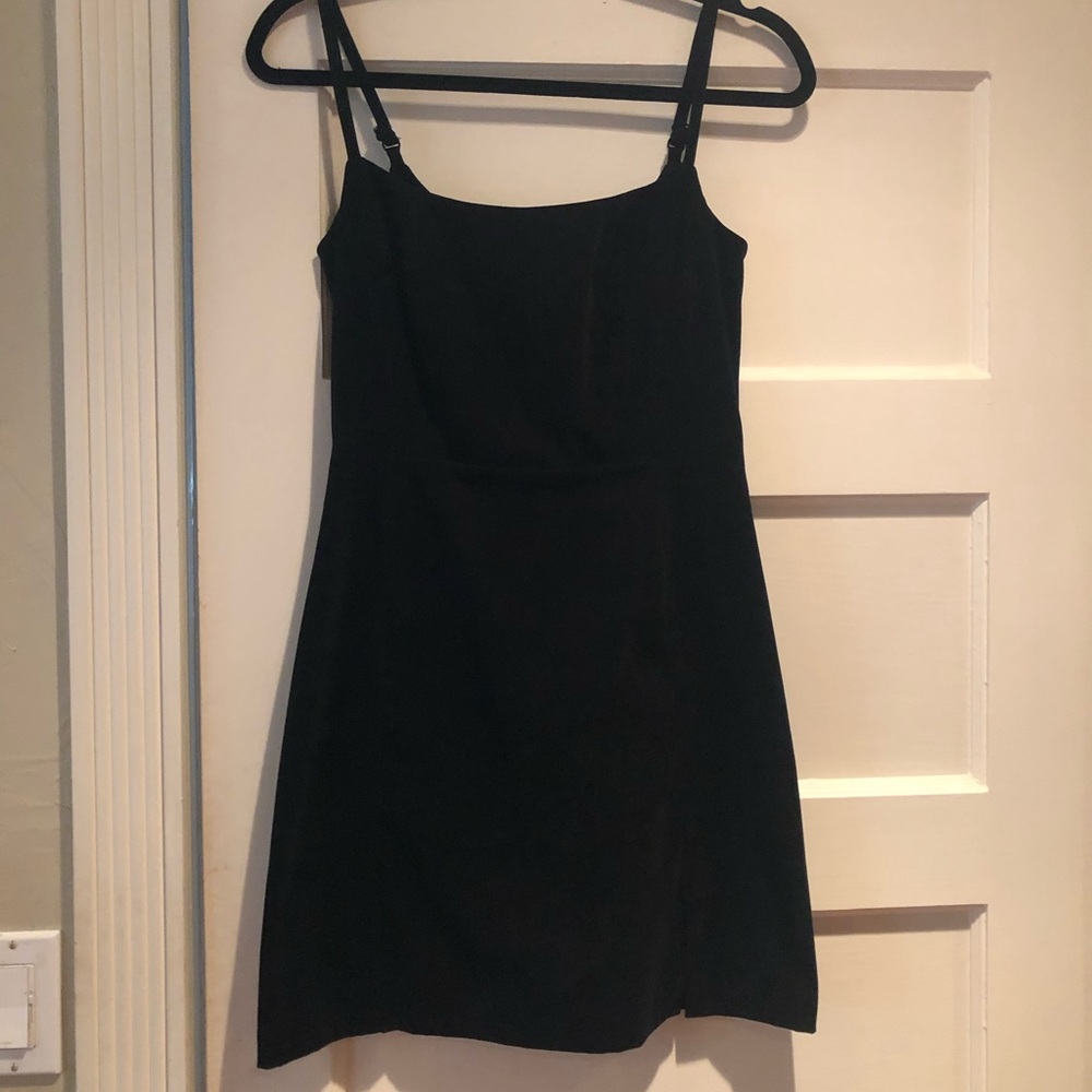 90’s suede LBD with teeny tiny slit